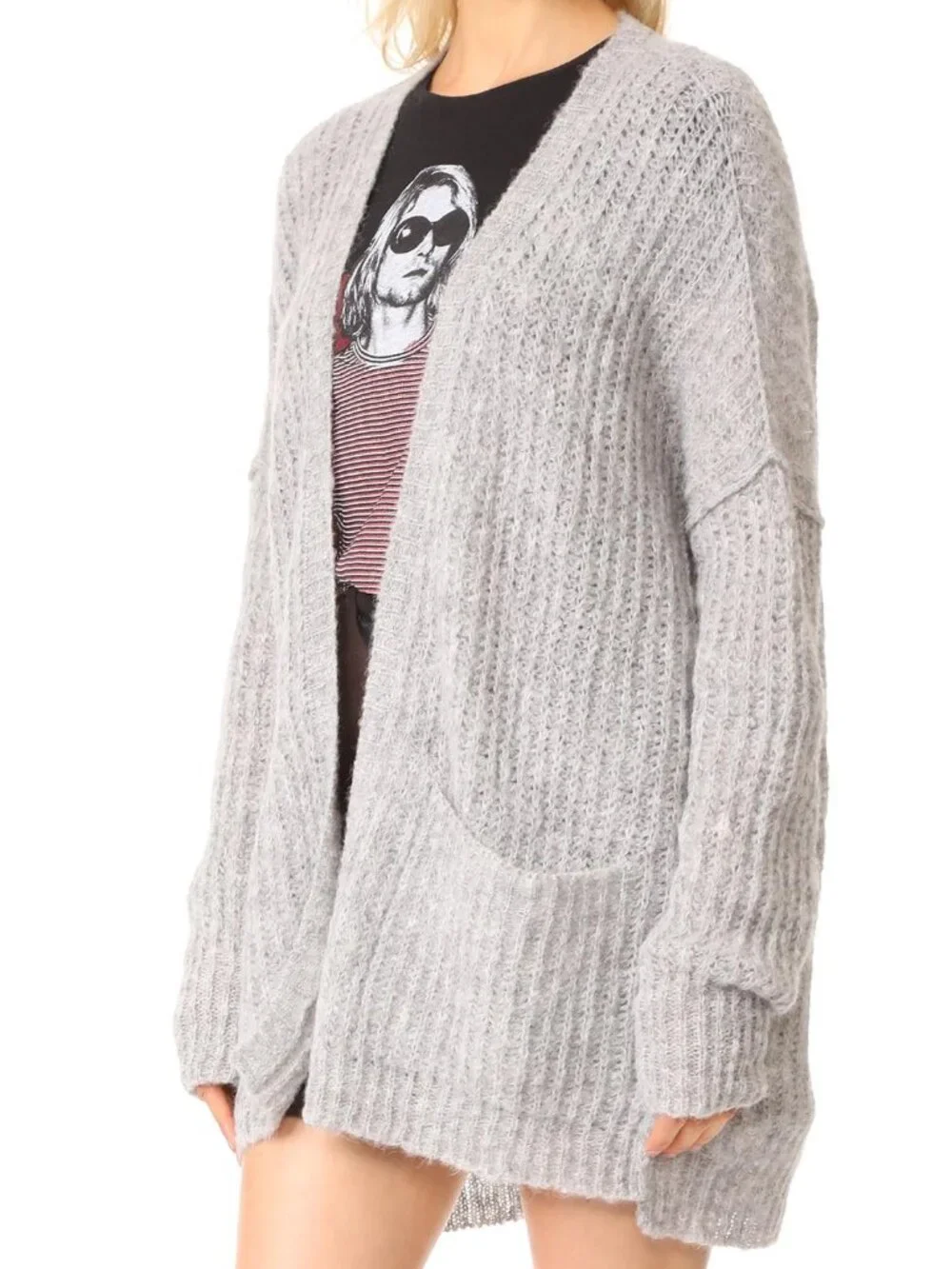 Free People Gray Weekend Getaway Alpaca Open Cardigan Sweater Medium 8665